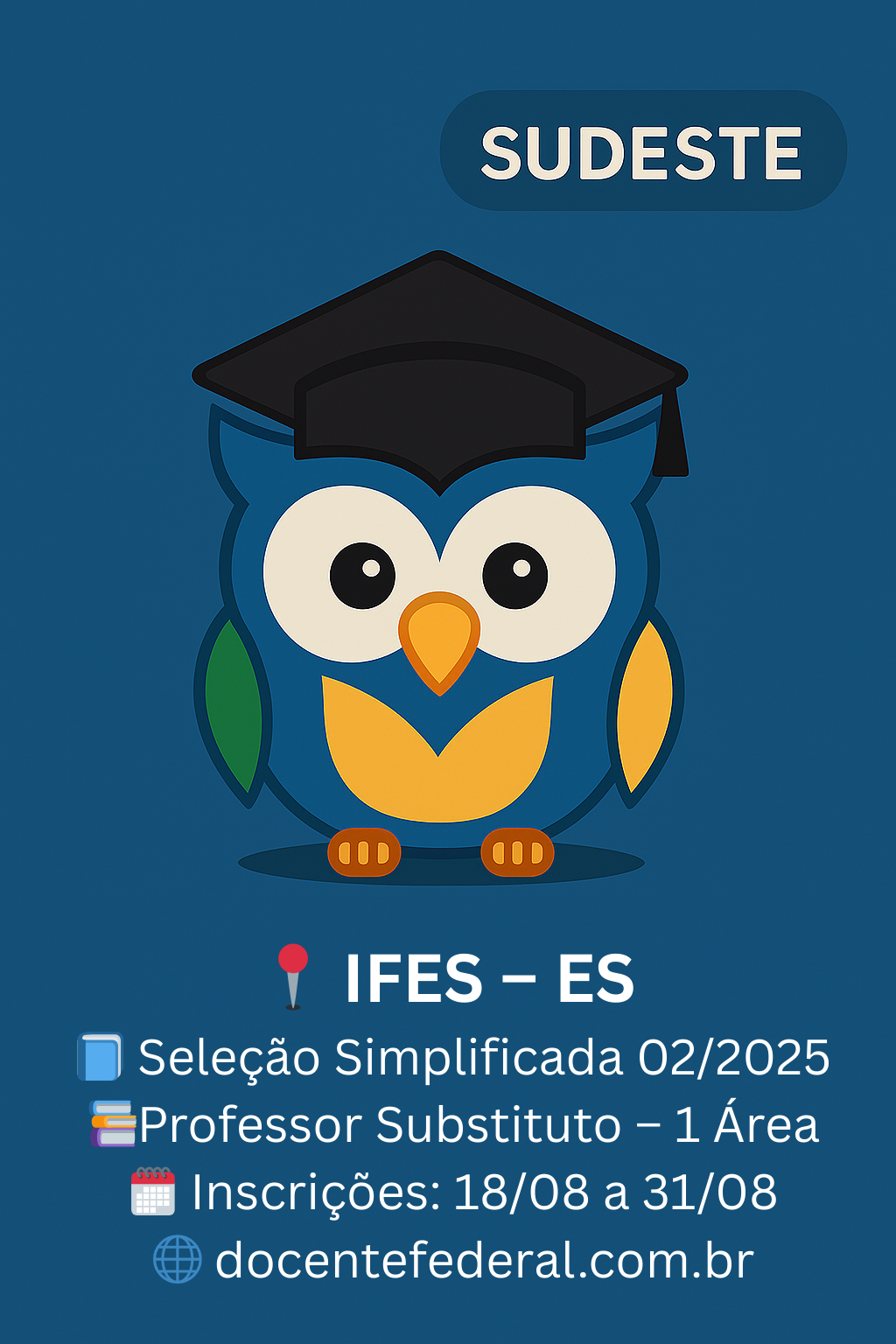 Processo seletivo para Professor Substituto no IFES – Barra de São Francisco, inscrições de 18 a 31/08/2025 (Edital nº 02/2025).