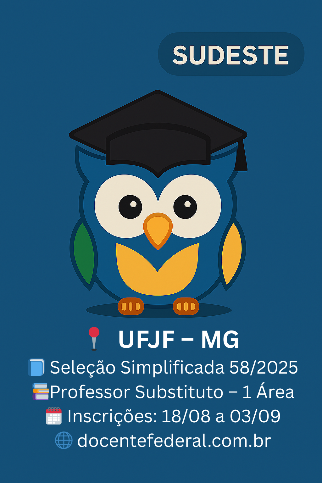 Processo Seletivo Simplificado UFJF 2025 para Professor Substituto em Engenharia Elétrica – Circuitos Elétricos; inscrições gratuitas de 18 de agosto a 3 de setembro de 2025.