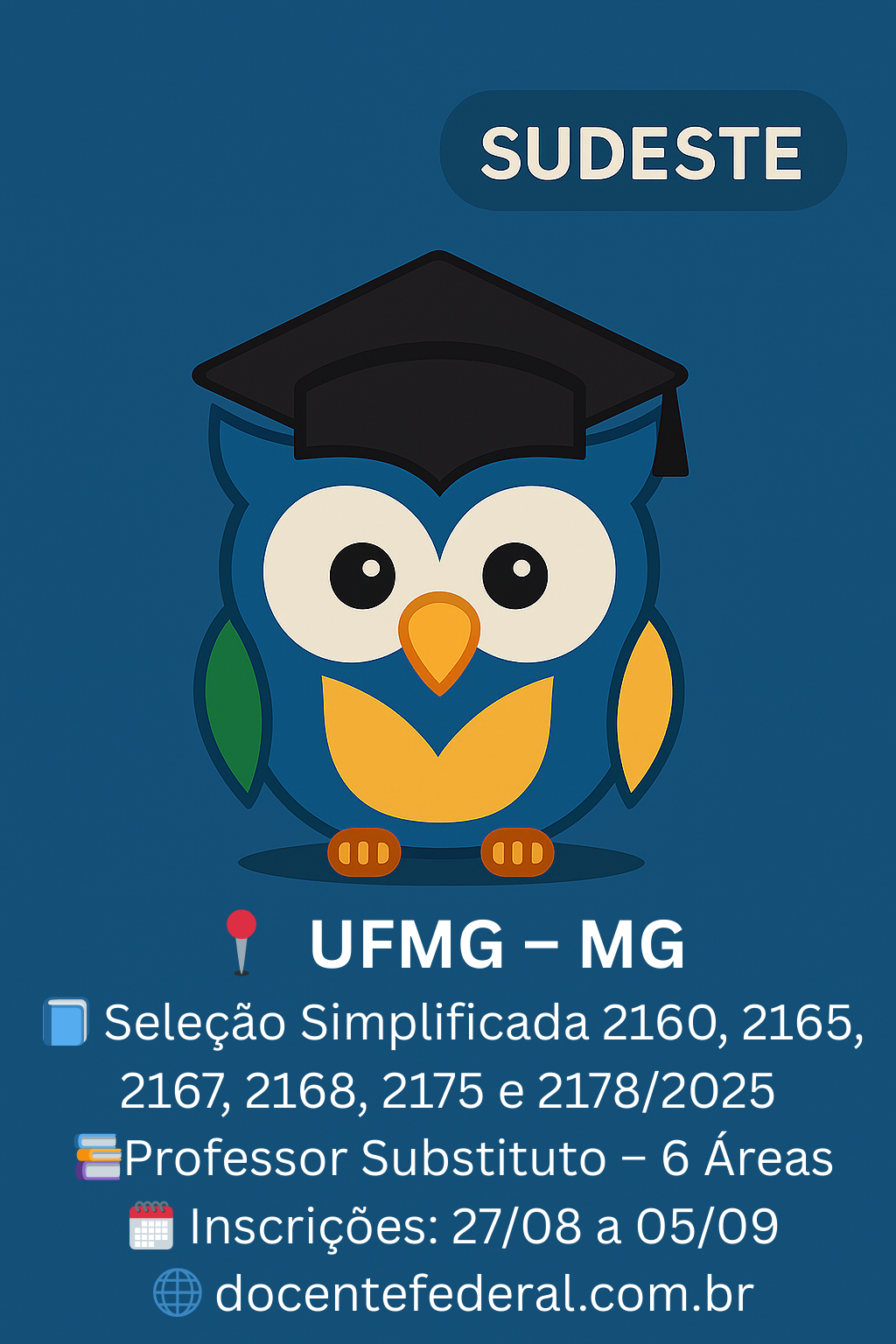 PSS UFMG 2025 – 6 editais de processo seletivo simplificado para Professor Substituto; inscrições gratuitas de 27 de agosto a 5 de setembro de 2025.