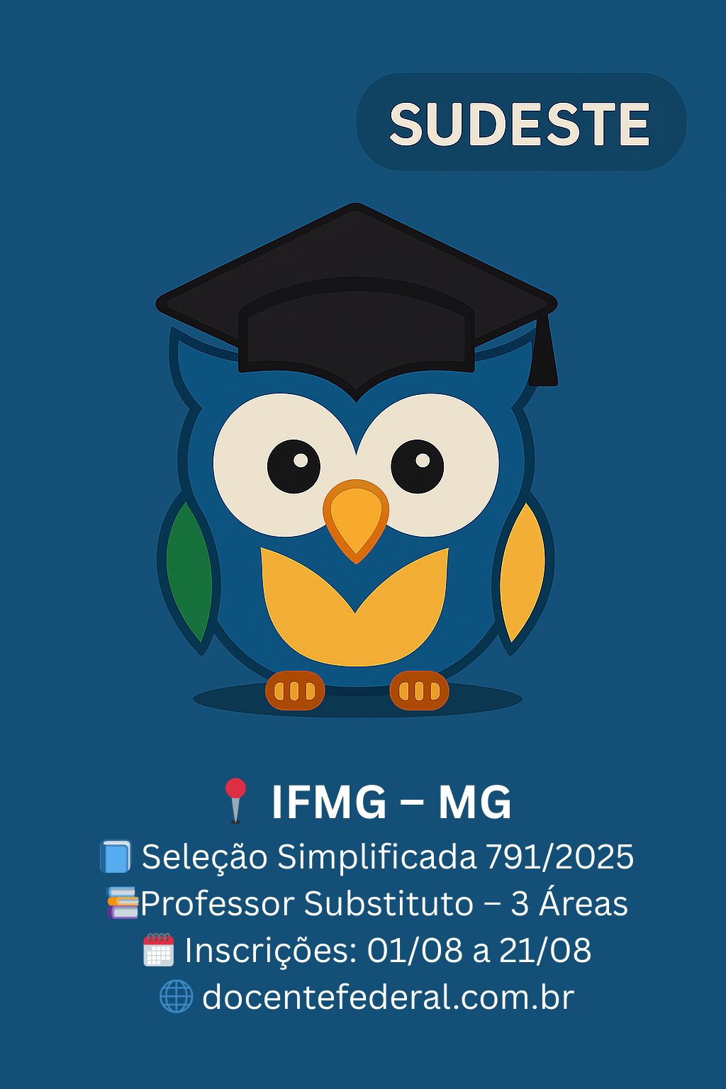 Imagem ilustrativa de concurso público para professor substituto no IFMG – Campus Bambuí, destacando título do edital, prazo de inscrições e o portal Docente Federal.