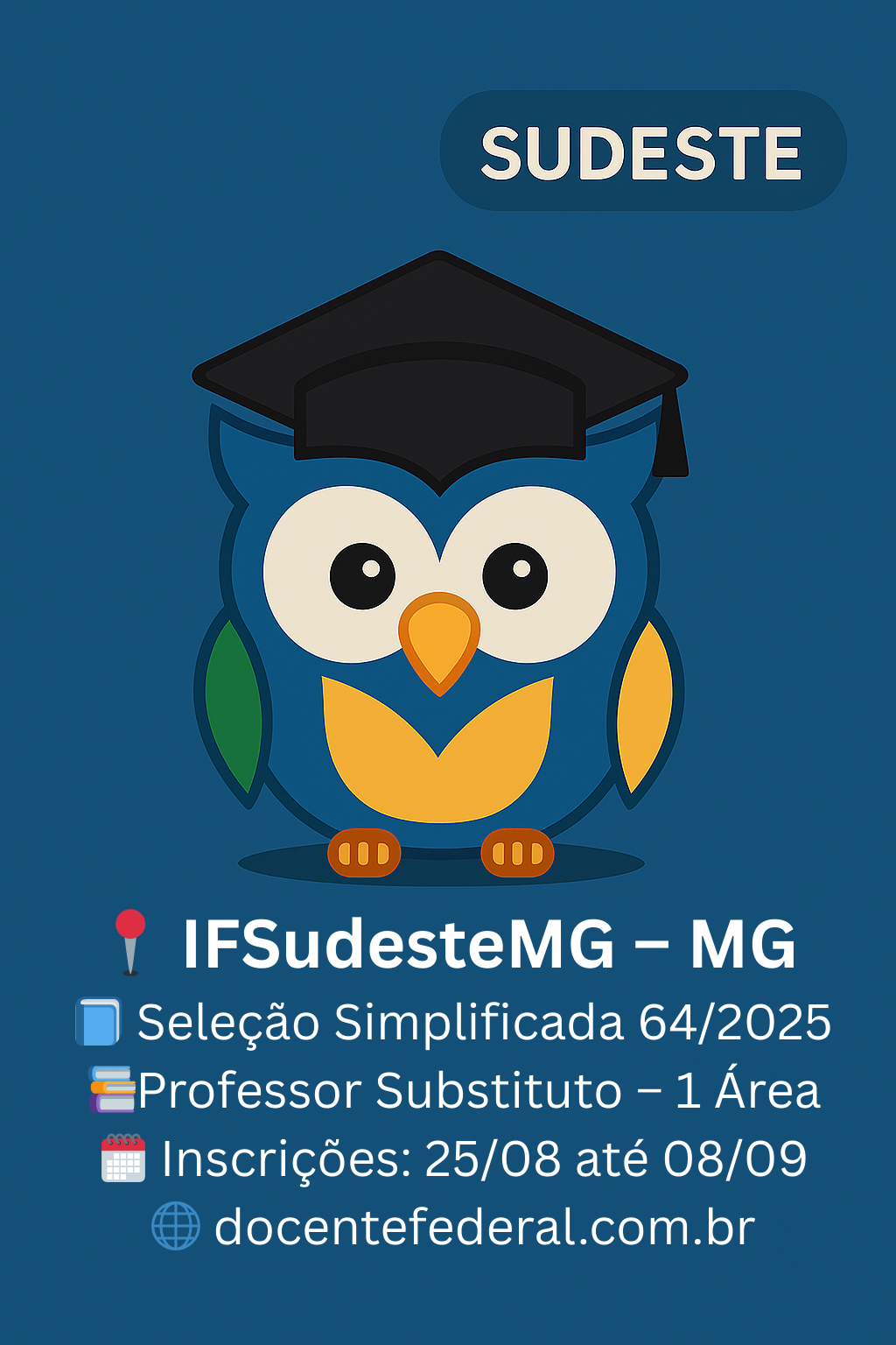 Processo seletivo simplificado do IF Sudeste MG no Campus São João del-Rei em 2025 para Professor Substituto de Geografia e Informática, 40 horas, inscrições de 25 de agosto a 8 de setembro de 2025.
