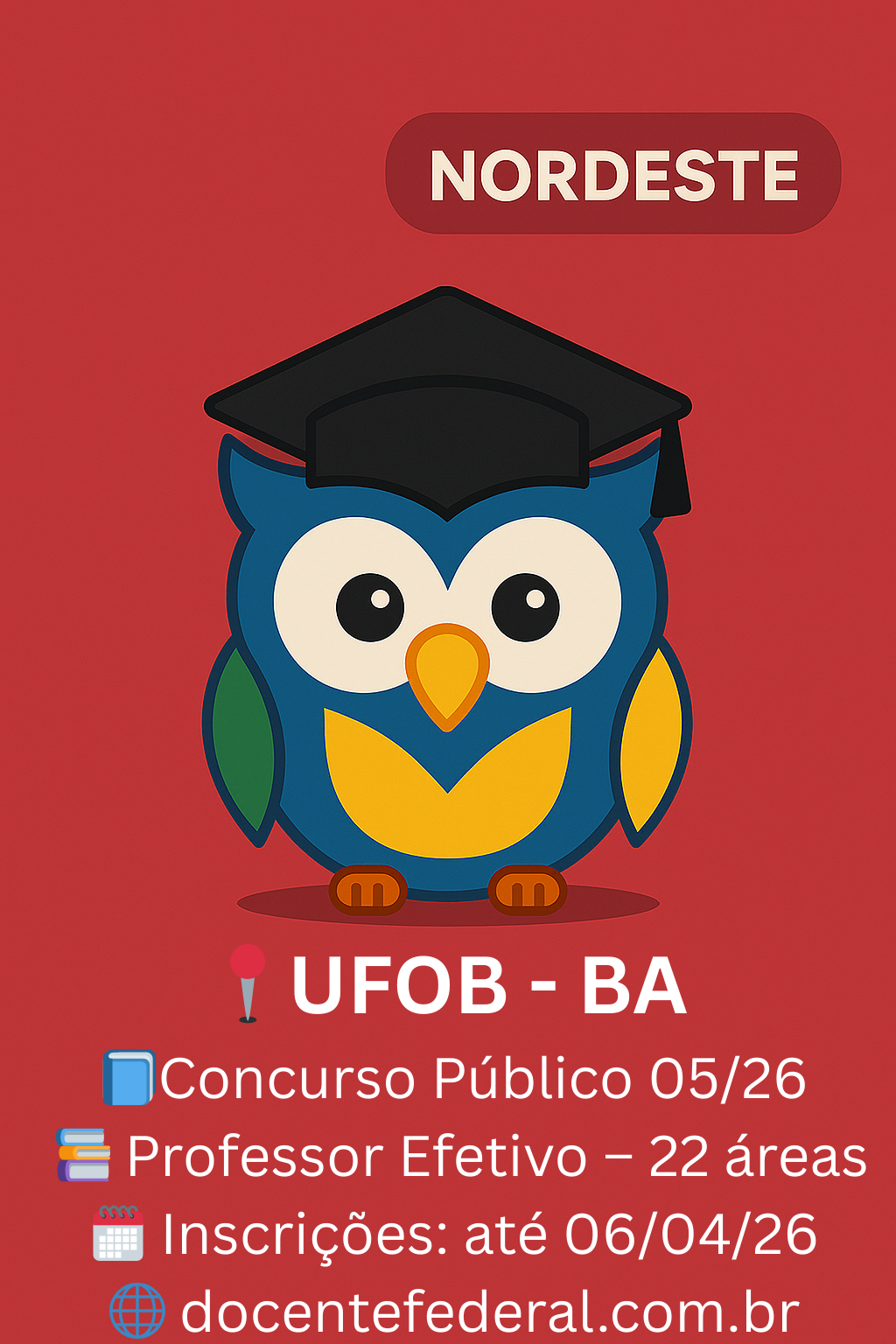 UFOB abre concurso público para professor efetivo edital 05 2026