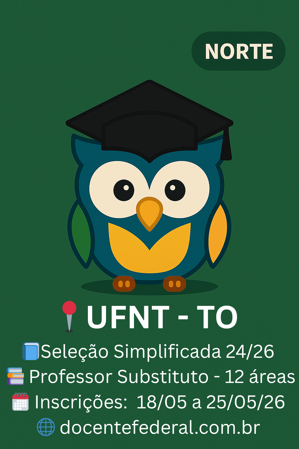 UFNT abre processo seletivo para Professor Substituto com 12 vagas
