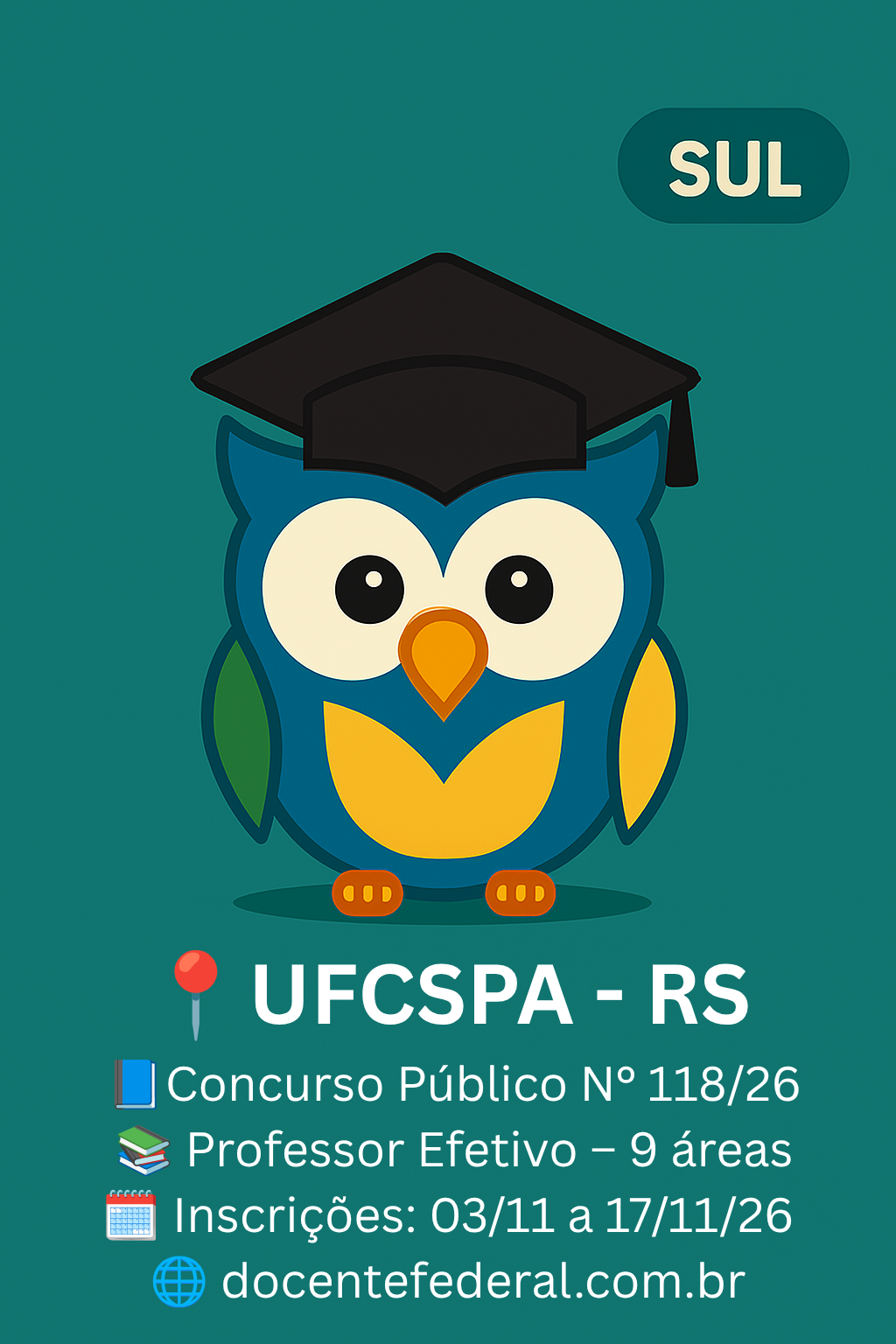 UFCSPA abre concurso público para Professor do Magistério Superior com 10 vagas em Porto Alegre, no Rio Grande do Sul.